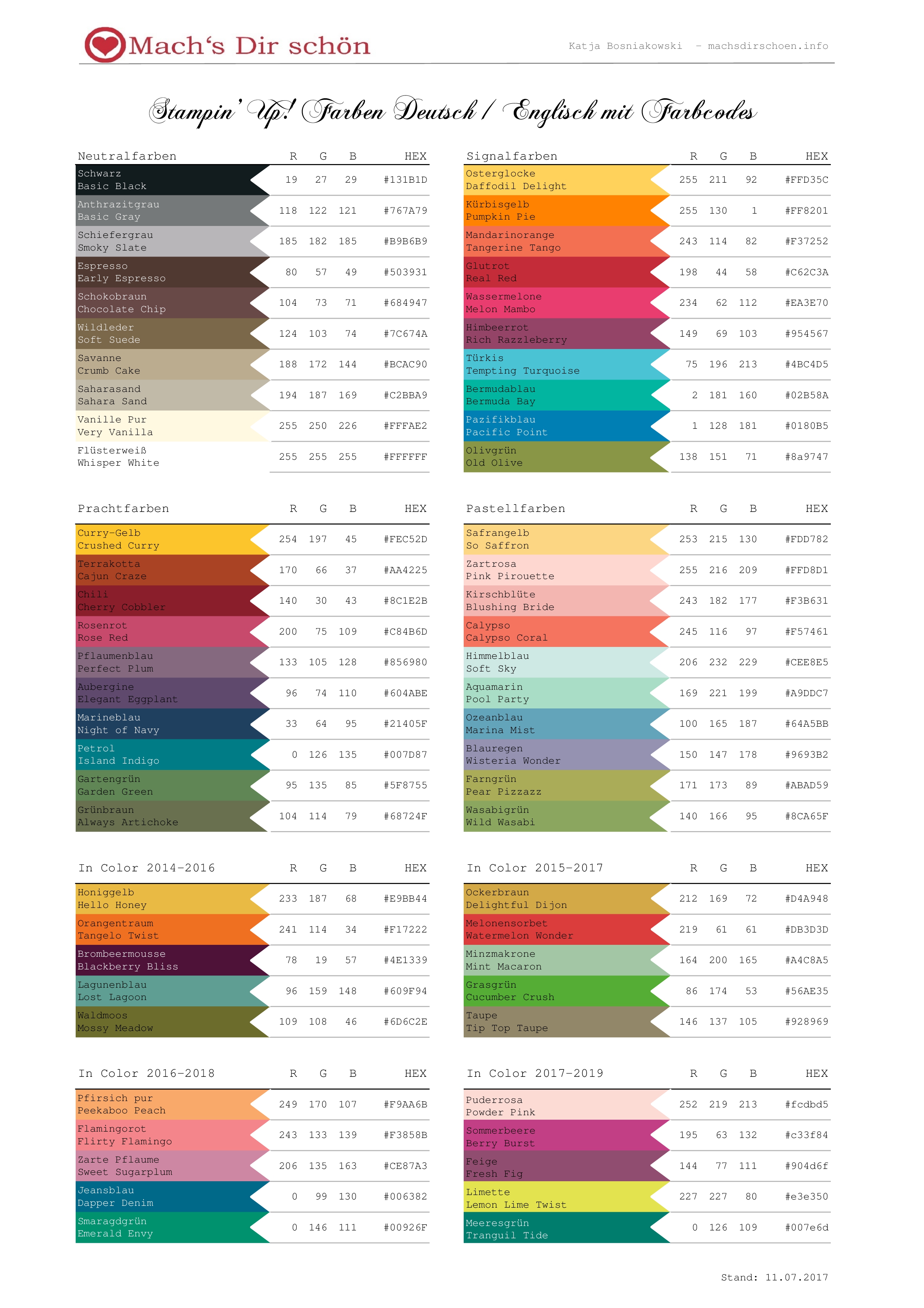 Stampin Up Color Chart 2016