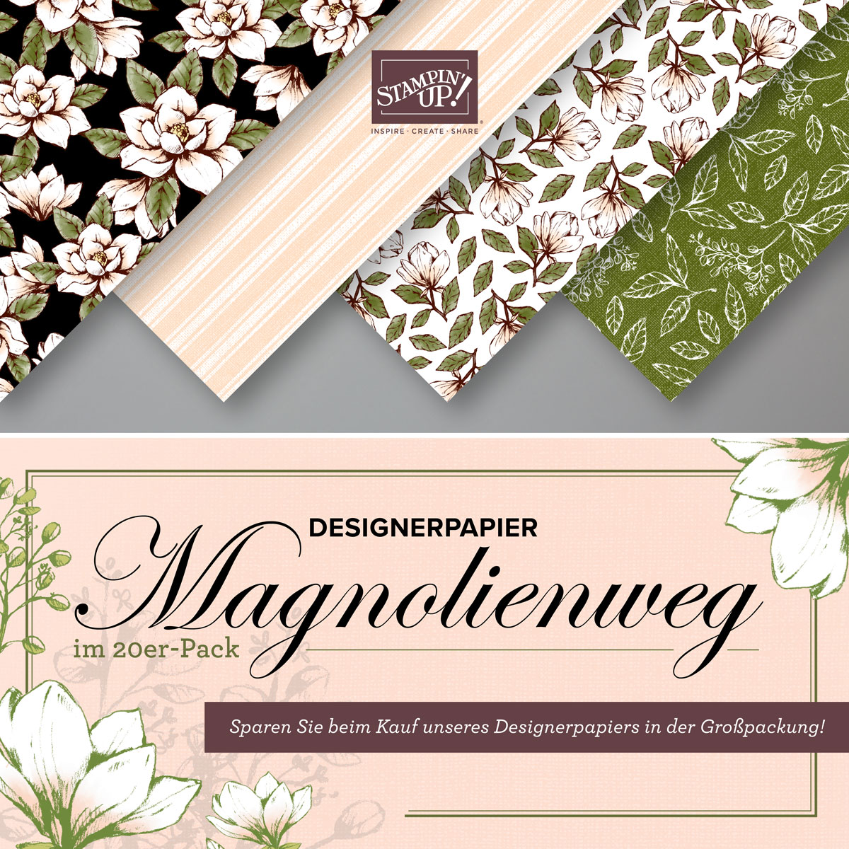 Read more about the article 20er-Pack Designerpapier Magnolienweg jetzt offiziell erhältlich