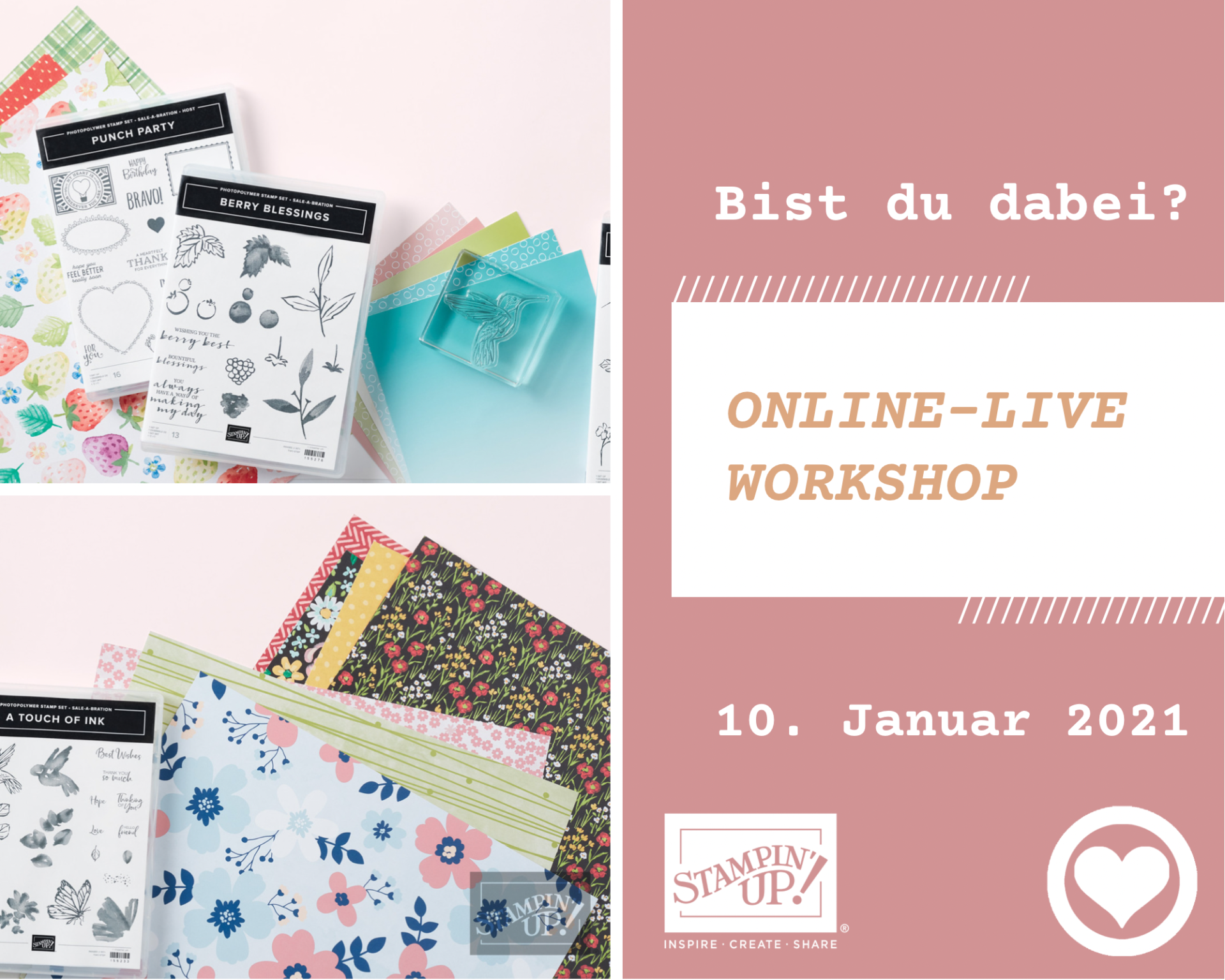 Read more about the article Stampin‘ Up! Online Live Workshop am 10. Januar mit den Produkten aus dem neuen Minikatalog und der SAB Broschüre 2021