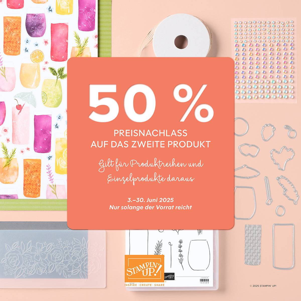 Mehr über den Artikel erfahren Super-Aktion im Juni bei Stampin’ Up! – 50 % auf jeden 2. Artikel – auf Produktreihen und Einzelprodukte daraus!